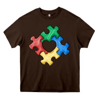 Chocolate Brown autism puzzle Heavy Core Tee - MaliasSmallBusiness
