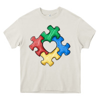 Cream autism puzzle Heavy Core Tee - MaliasSmallBusiness
