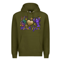 Army Green Peace love crawfish Mardi Gras skeleton hand Premium Hoodie - FaDigitalArtStudio
