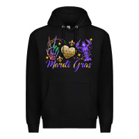 Black Peace love crawfish Mardi Gras skeleton hand Premium Hoodie - FaDigitalArtStudio