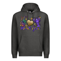 Charcoal Heather Peace love crawfish Mardi Gras skeleton hand Premium Hoodie - FaDigitalArtStudio
