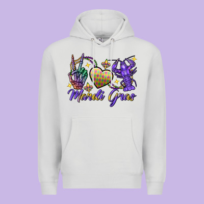Peace Love Crawfish Mardi Gras Skeleton Hand Premium Hoodie Designed By Fadigitalartstudio