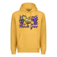 Mustard Peace love crawfish Mardi Gras skeleton hand Premium Hoodie - FaDigitalArtStudio