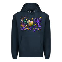 Navy Peace love crawfish Mardi Gras skeleton hand Premium Hoodie - FaDigitalArtStudio