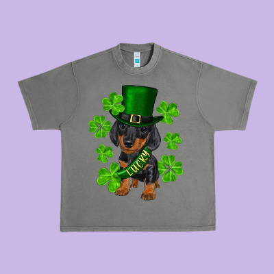 St. Patrick's Day Lucky Dachshund Puppy Urban Heavy Tee Designed By Ranaportraitstore