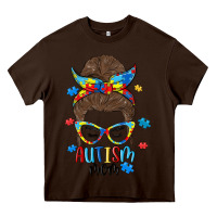 Chocolate Brown messy bun autism mom Heavy Core Tee - MaliasSmallBusiness