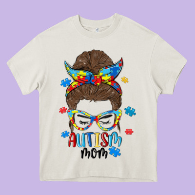 Messy Bun Autism Mom Heavy Core Tee Designed By Maliassmallbusiness