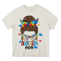 Cream messy bun autism mom Heavy Core Tee - MaliasSmallBusiness