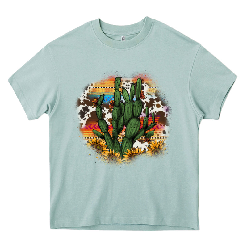 Cowhide Aztec Sunflowers Cactus Heavy Core Tee by AdoDesignShop | Teevron