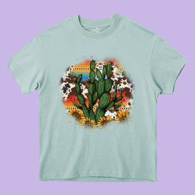 Cowhide Aztec Sunflowers Cactus Heavy Core Tee Designed By Adodesignshop