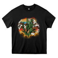 Black cowhide aztec sunflowers cactus Heavy Core Tee - AdoDesignShop
