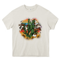 Cream cowhide aztec sunflowers cactus Heavy Core Tee - AdoDesignShop
