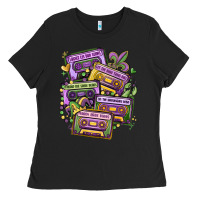 Black mardi gras cassette tapes Ladies Tee - MaliasSmallBusiness