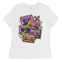 White mardi gras cassette tapes Ladies Tee - MaliasSmallBusiness