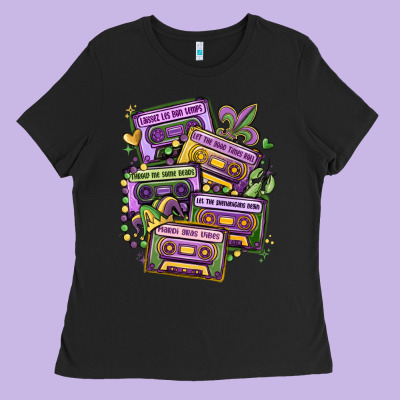 Mardi Gras Cassette Tapes Ladies Tee Designed By Maliassmallbusiness