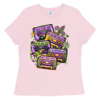 Bubblegum Pink mardi gras cassette tapes Ladies Tee - MaliasSmallBusiness
