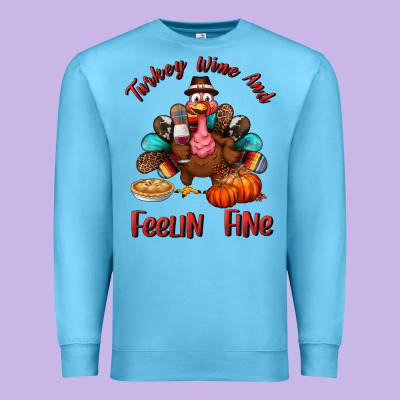 Turkey Wine And Feelin Fine Premium Sweatshirt Designed By Bundleandbundleshop