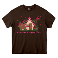 Chocolate Brown church is my happy place Heavy Core Tee - MaliasSmallBusiness