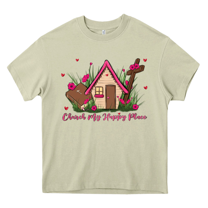 Church Is My Happy Place Heavy Core Tee by MaliasSmallBusiness | Teevron