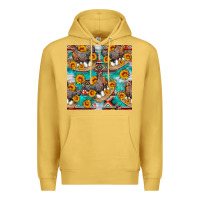 Antique Gold chicken with eggs and sunflowers seamles pattern Premium Hoodie - FaDigitalArtStudio