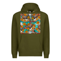 Army Green chicken with eggs and sunflowers seamles pattern Premium Hoodie - FaDigitalArtStudio