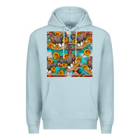 Blue Mist chicken with eggs and sunflowers seamles pattern Premium Hoodie - FaDigitalArtStudio