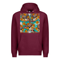 Burgundy chicken with eggs and sunflowers seamles pattern Premium Hoodie - FaDigitalArtStudio