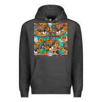 Charcoal Heather chicken with eggs and sunflowers seamles pattern Premium Hoodie - FaDigitalArtStudio