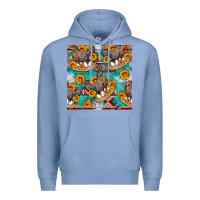 Colony Blue chicken with eggs and sunflowers seamles pattern Premium Hoodie - FaDigitalArtStudio