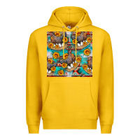 Lemon chicken with eggs and sunflowers seamles pattern Premium Hoodie - FaDigitalArtStudio