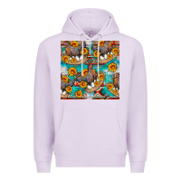 Lilac chicken with eggs and sunflowers seamles pattern Premium Hoodie - FaDigitalArtStudio