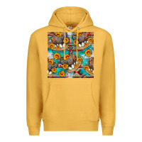 Mustard chicken with eggs and sunflowers seamles pattern Premium Hoodie - FaDigitalArtStudio