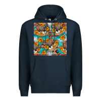 Navy chicken with eggs and sunflowers seamles pattern Premium Hoodie - FaDigitalArtStudio