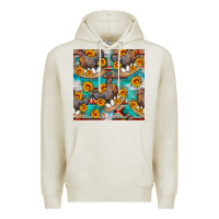 Oatmeal Heather chicken with eggs and sunflowers seamles pattern Premium Hoodie - FaDigitalArtStudio