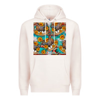 Pale Pink chicken with eggs and sunflowers seamles pattern Premium Hoodie - FaDigitalArtStudio