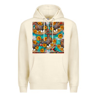 Sandshell chicken with eggs and sunflowers seamles pattern Premium Hoodie - FaDigitalArtStudio