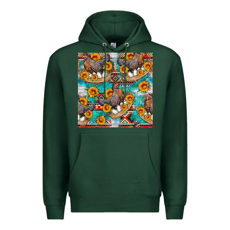 Chicken With Eggs And Sunflowers Seamles Pattern Premium Hoodie by FaDigitalArtStudio | Teevron