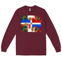 Burgundy Mexican and Puerto Rico Flag Long Sleeve Tee - texasbilliewilder