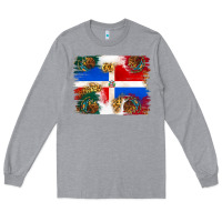 Heather Grey Mexican and Puerto Rico Flag Long Sleeve Tee - texasbilliewilder