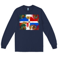 Navy Mexican and Puerto Rico Flag Long Sleeve Tee - texasbilliewilder