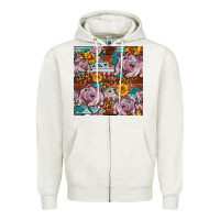 Oatmeal Heather Western Landrace Pig With Sunflowers Seamless Zipper Hoodie - FaDigitalArtStudio