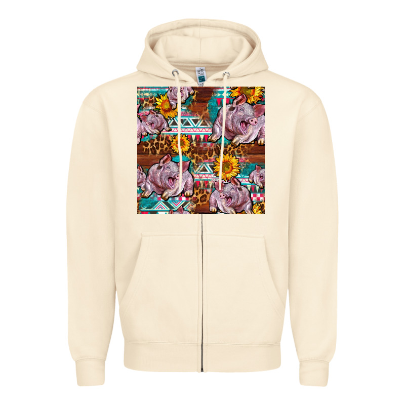 Western Landrace Pig With Sunflowers Seamless Zipper Hoodie by FaDigitalArtStudio | Teevron