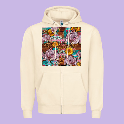 Western Landrace Pig With Sunflowers Seamless Zipper Hoodie Designed By Fadigitalartstudio