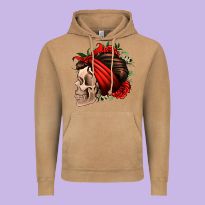 Bandana And Roses Skull Vintage Hoodie Designed By Jasminsmagicworld