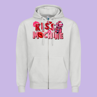 Kiss Machine Valentine's Day Zipper Hoodie Designed By Fadigitalartstudio