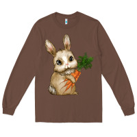 Chestnut Happy Easter With Bunny And Carrot Long Sleeve Tee - RanaPortraitStore