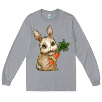 Heather Grey Happy Easter With Bunny And Carrot Long Sleeve Tee - RanaPortraitStore