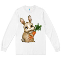 White Happy Easter With Bunny And Carrot Long Sleeve Tee - RanaPortraitStore