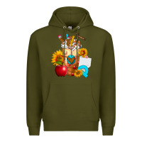 Army Green teacher cold drink frappe with sunflowers Premium Hoodie - FaDigitalArtStudio
