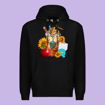 Teacher Cold Drink Frappe With Sunflowers Premium Hoodie Designed By Fadigitalartstudio
